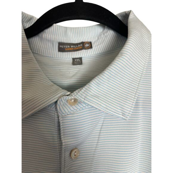 Peter Millar | Summer Comfort Baby Blue & White Stripe Polo Shirt Size XXL - Picture 4 of 9